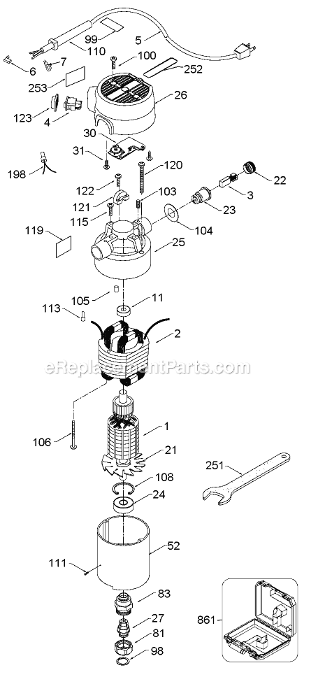 Page B Diagram and Parts List for 694 Type 8 Porter Cable Router